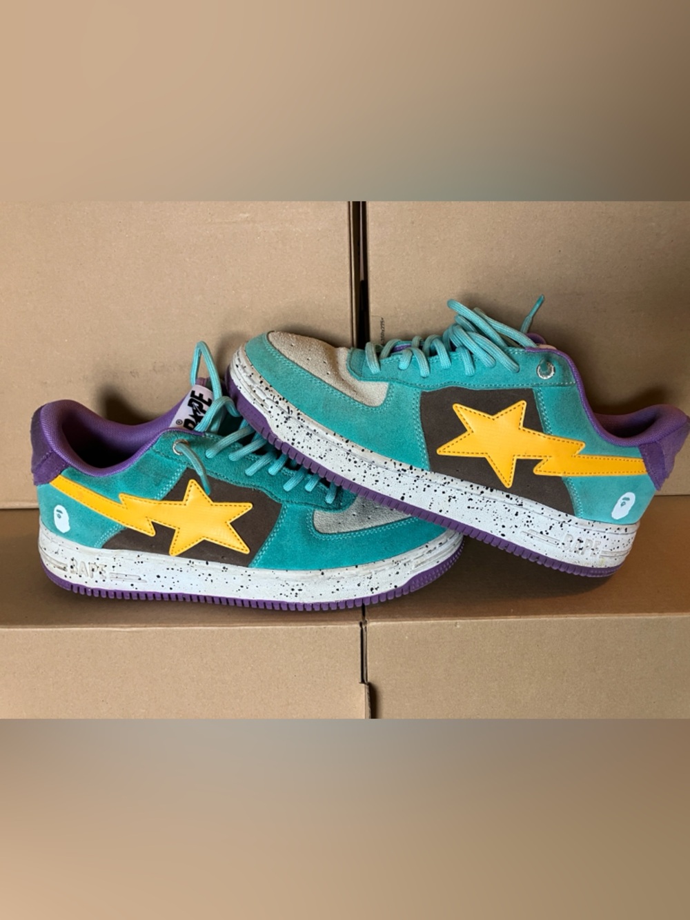 Bape Turquoise Teal + Yellow Star Lightning Sneakers